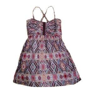 BILLABONG Crisscross Adjustable Strap patterned lined Mini side zip Dress size L